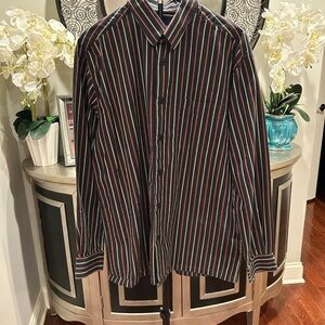 Kachins Clothing Men's Black Long-Sleeve Multi-Stripe Dress Shirt